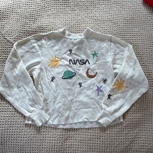 Mighty Fine White Sweatshirt with NASA Space Designs